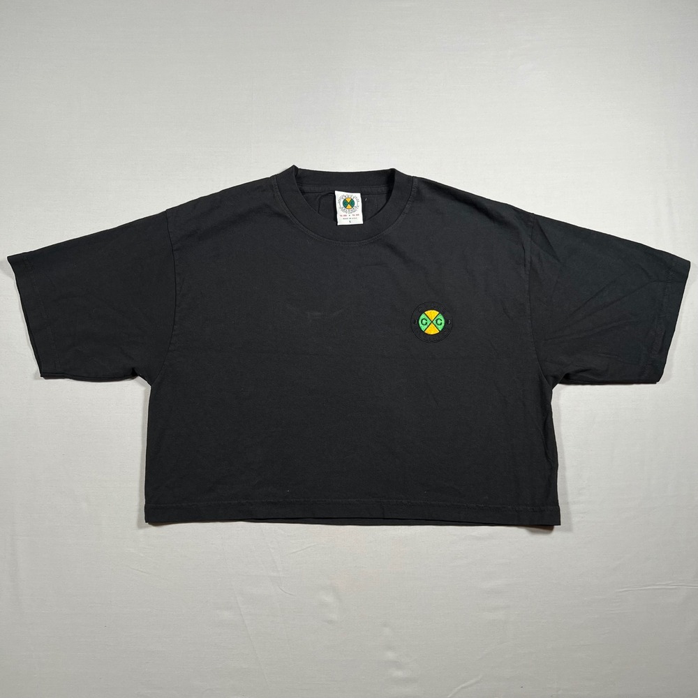 Cross Colours Womens Black Cropped T-Shirt Embroidered Logo Boxy Small USA Made